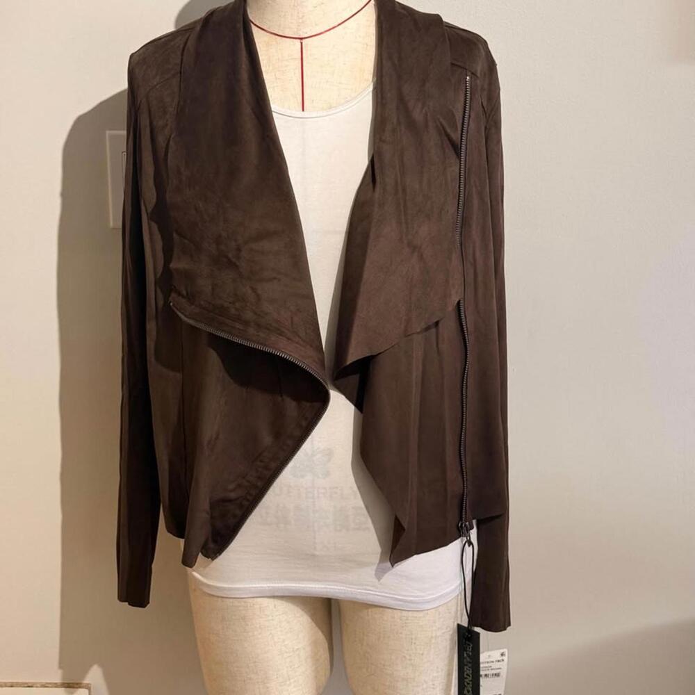 BlankNYC NWT Faux‎ Suede Drapey Motorcycle Jacket Chocolate Brown Women's S